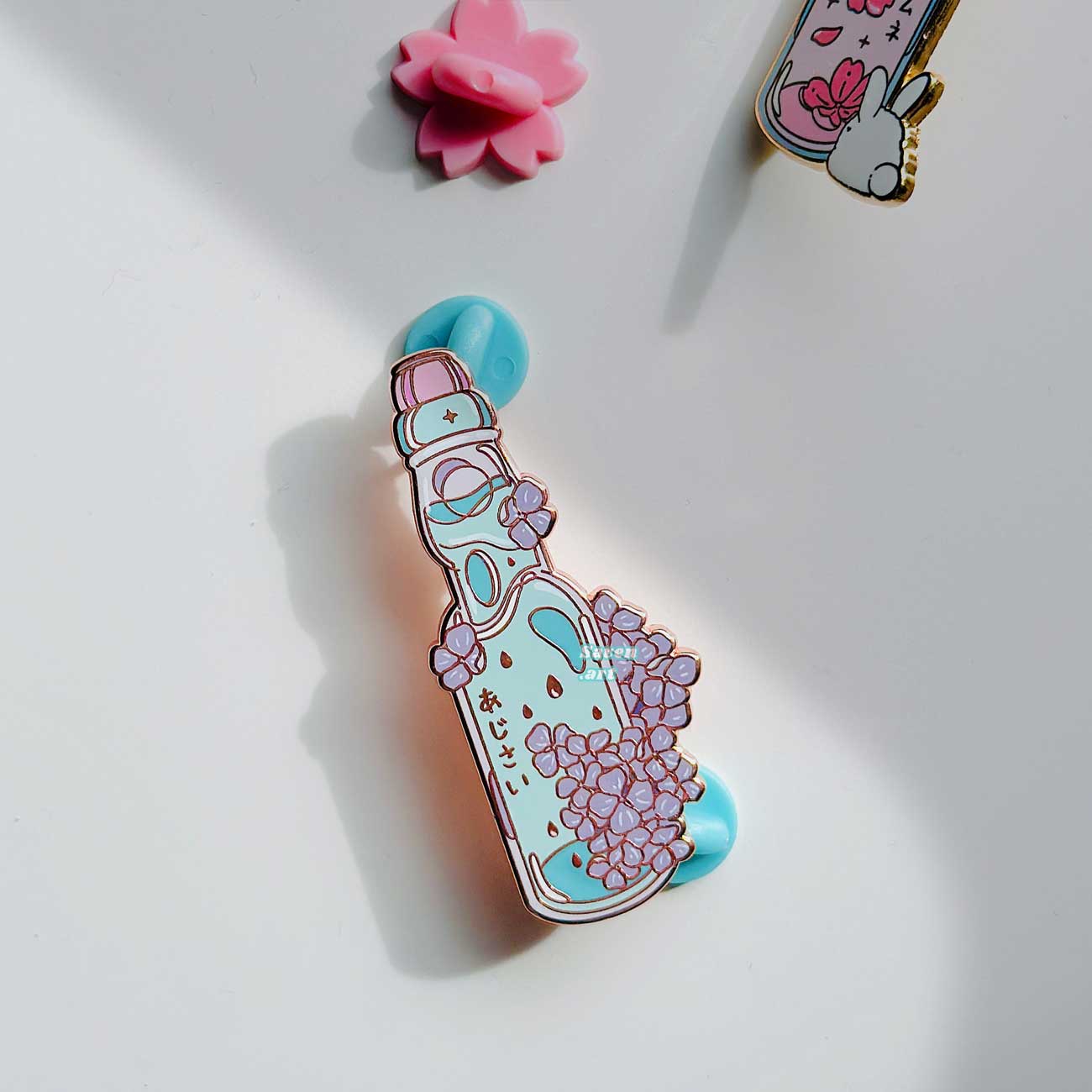 Enamel Pin: Sakura and Hydrangea Ramune