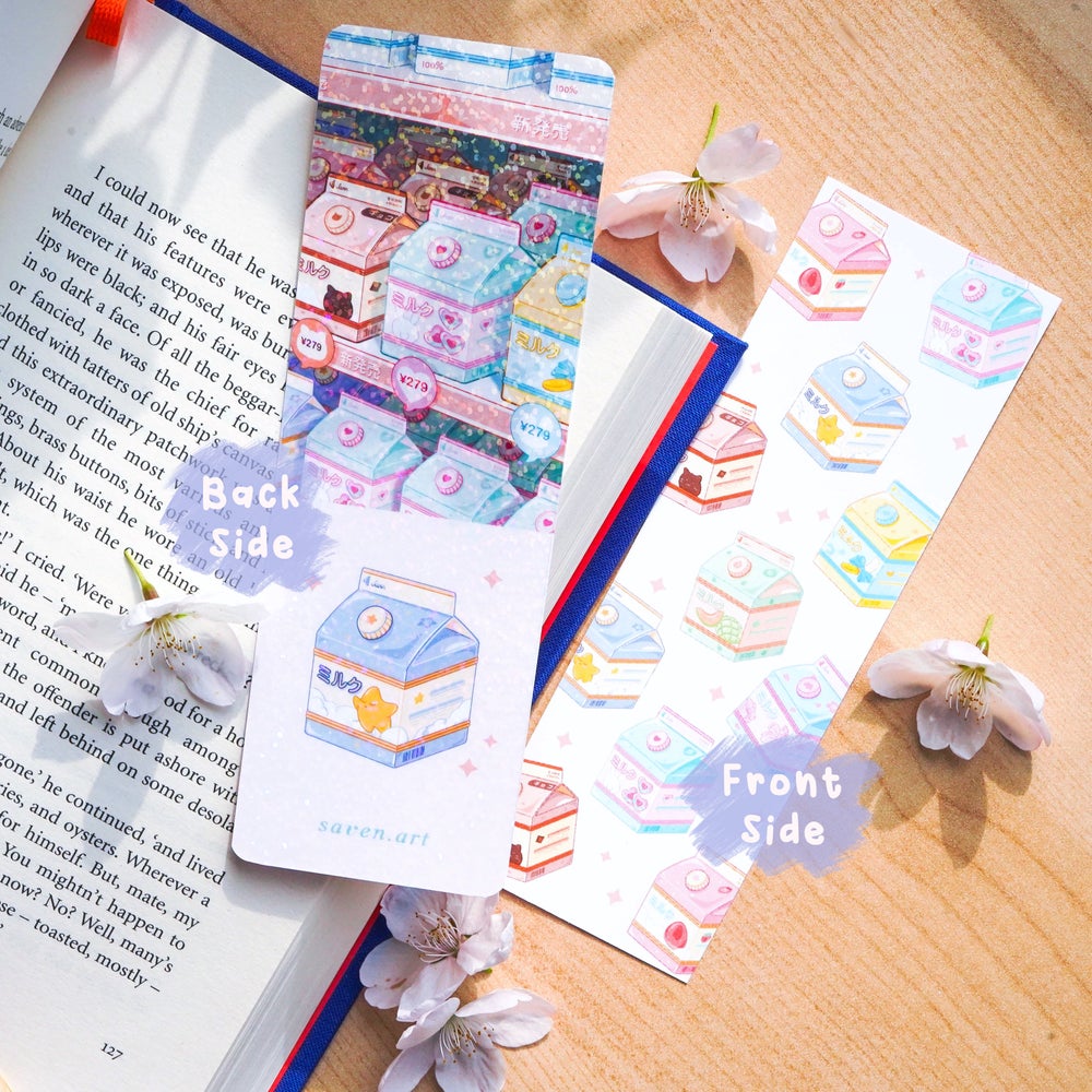 Bookmarks: Sakura Drinks | Milk Carton (Holographic)