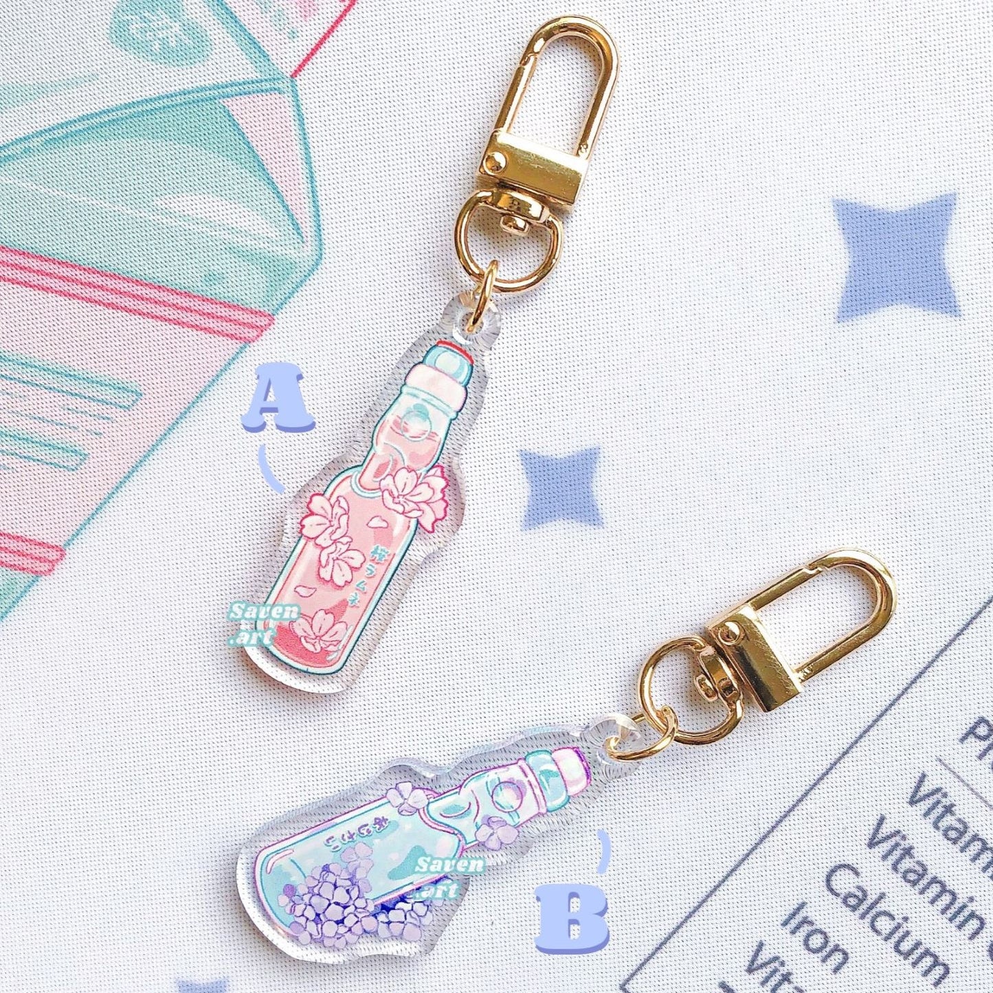 Acrylic Charm: Sakura and Hydrangea Ramune