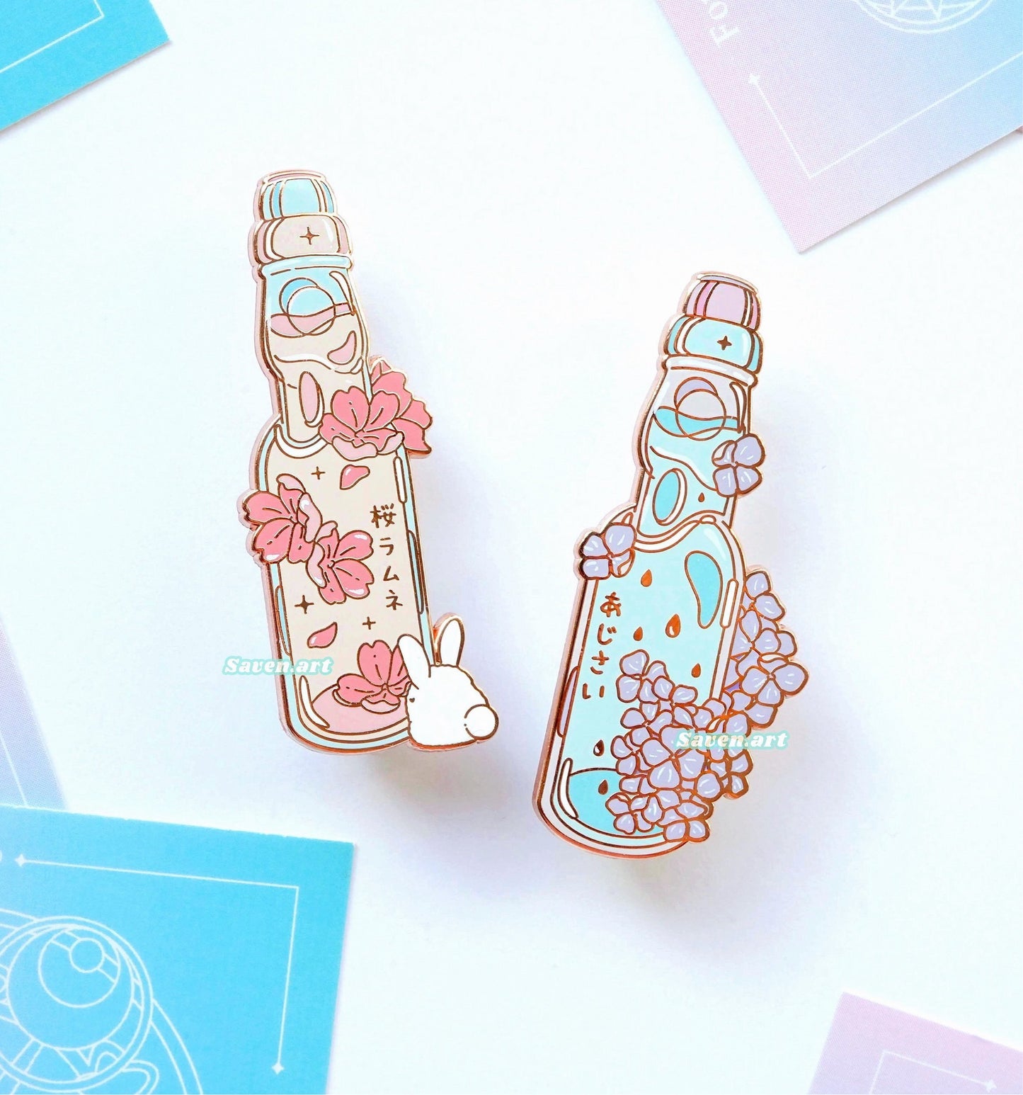 Enamel Pin: Sakura and Hydrangea Ramune