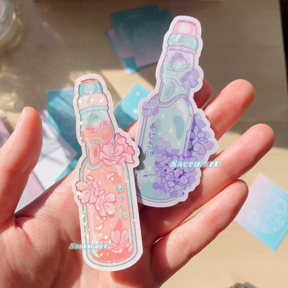 Stickers: Sakura and Hydrangea Ramune